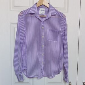 Ptp19" Lilac And White Striped Women's Long sleeve Button down Hi-low shirt